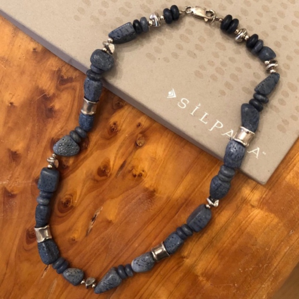 Rare Vintage Silpada Caribbean Blue Sponge Coral Sterling Silver Necklace N1092